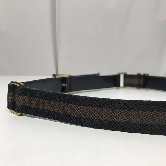 Authentic Gucci Woven Web and Leather Black & Chocolate Brown Logo Stripe Belt Gucci | Accessories | Authentic Gucci Woven Web And Leather  main image 2
